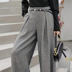 Elegant High-waisted Tweed Wide-leg Pants For Fall