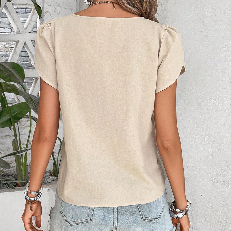 Womens Dressy Casual Petal Sleeve Asymmetrical V Neck Work Shirts Blouse Tops - Image 4