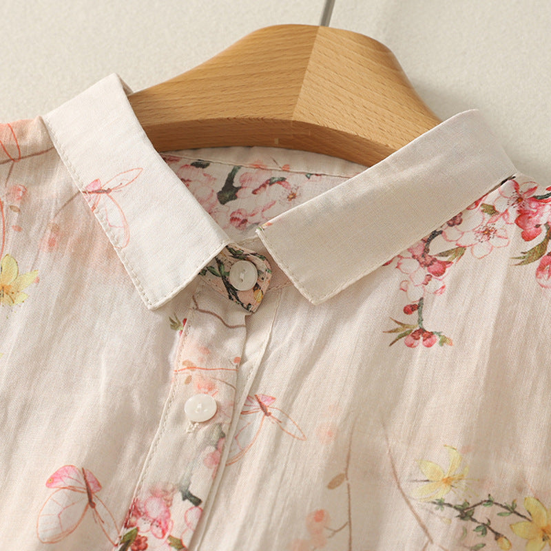 Real Shot Summer New Artistic Vintage Cotton And Linen Tops - Image 3