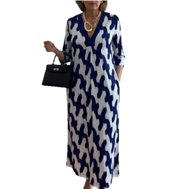 Womens V-neck Printed Dress Loose Fit For Comfort And Ease - Image 5