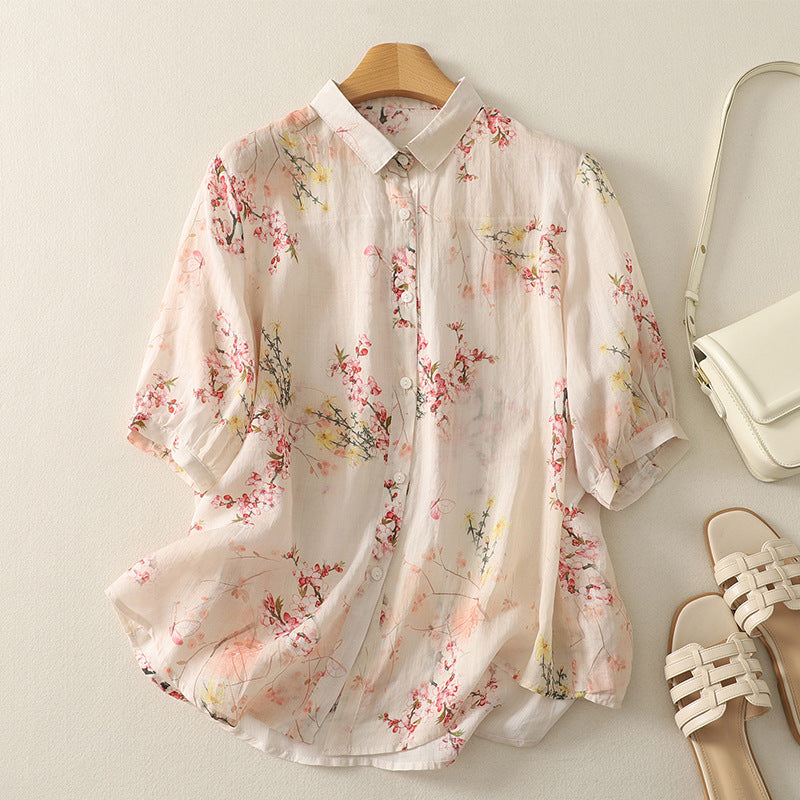 Real Shot Summer New Artistic Vintage Cotton And Linen Tops - Image 6