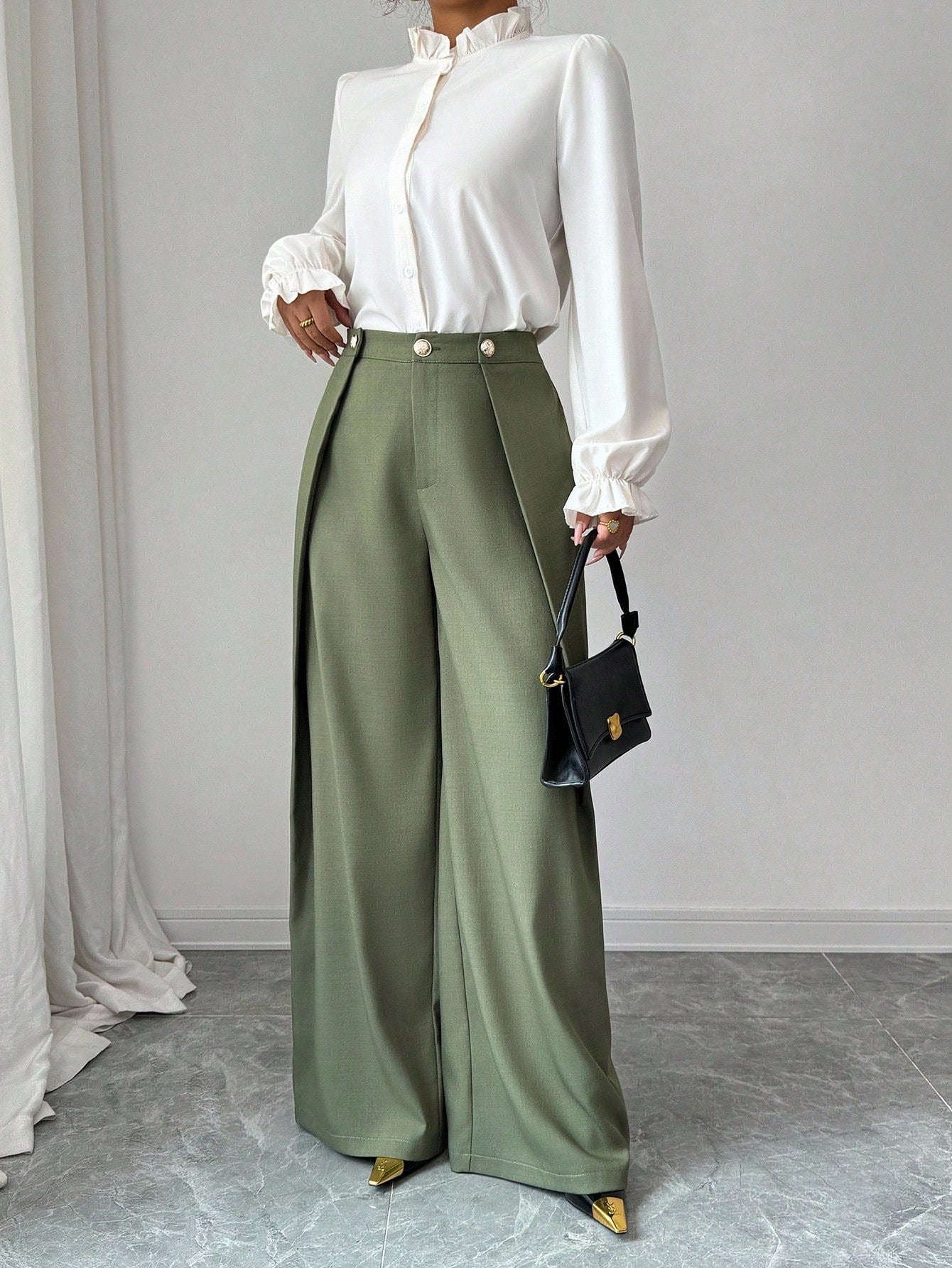 Elegant Pleated-texture Casual Pants With Buttons - Image 6