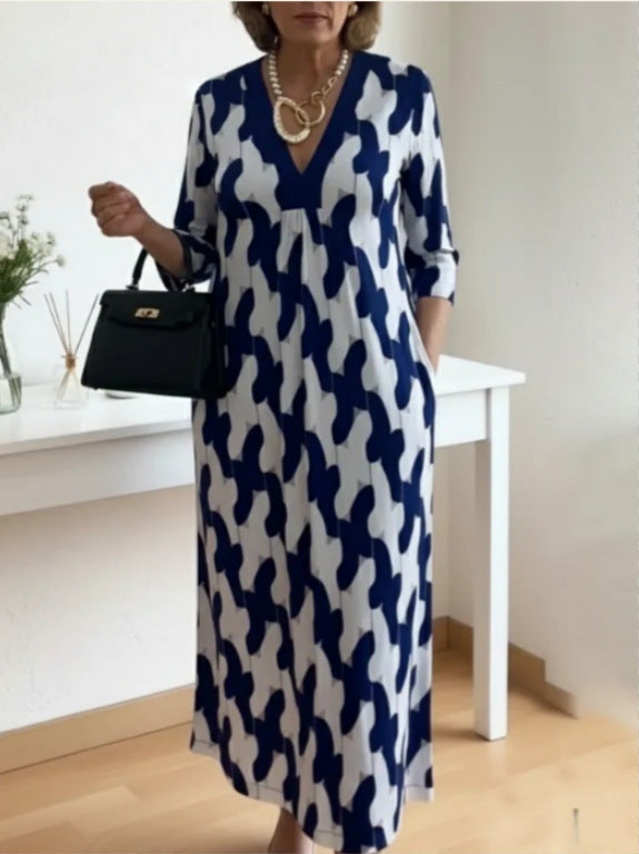 Womens V-neck Printed Dress Loose Fit For Comfort And Ease - Image 6