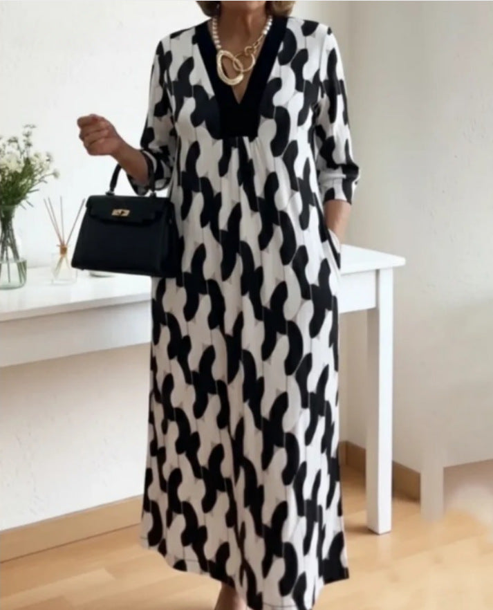 Womens V-neck Printed Dress Loose Fit For Comfort And Ease - Image 7