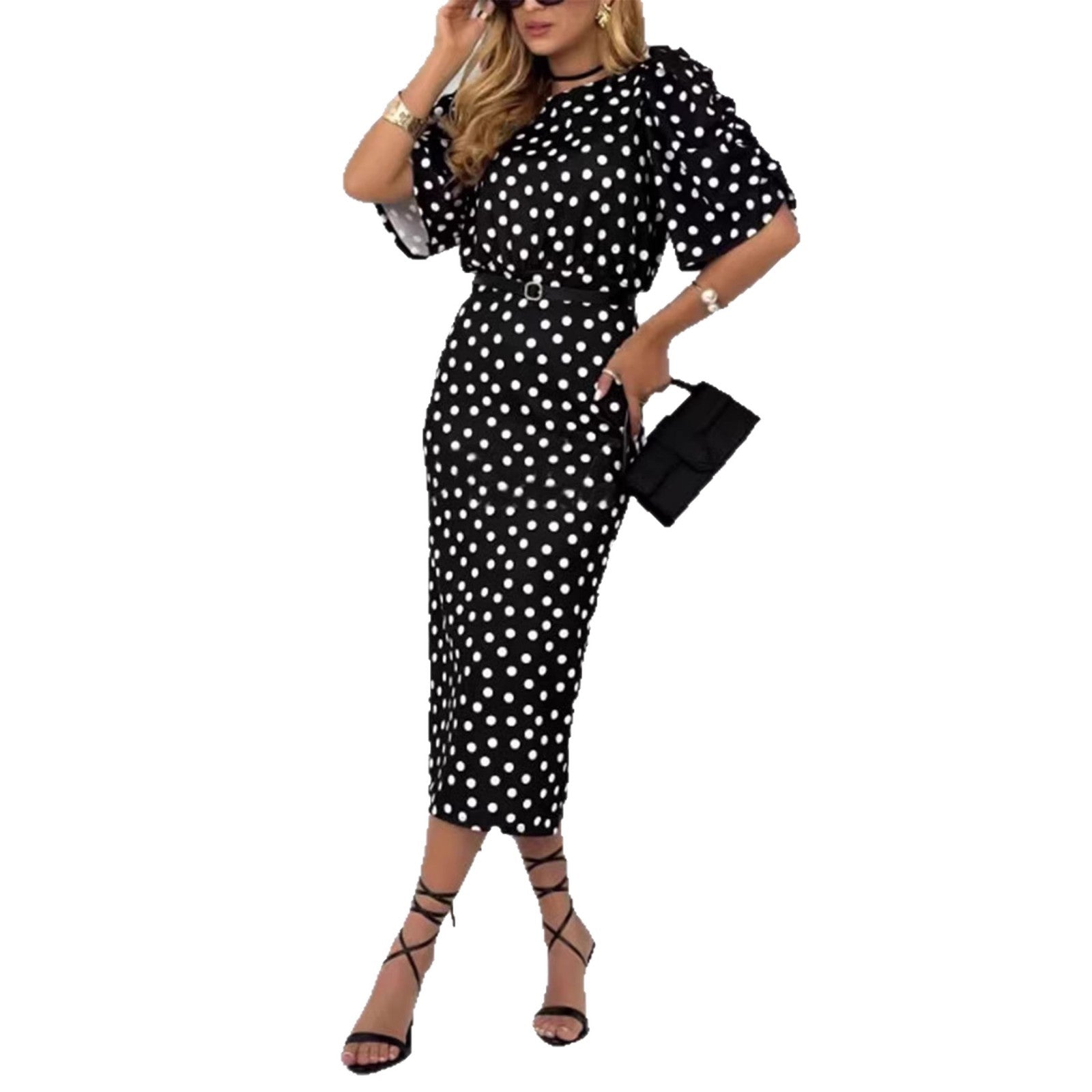 Elegant Commuter Polka-Dot Printed Dress Polka-Dot Print - Image 4