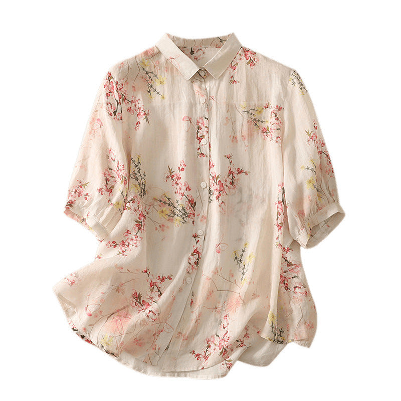 Real Shot Summer New Artistic Vintage Cotton And Linen Tops - Image 5