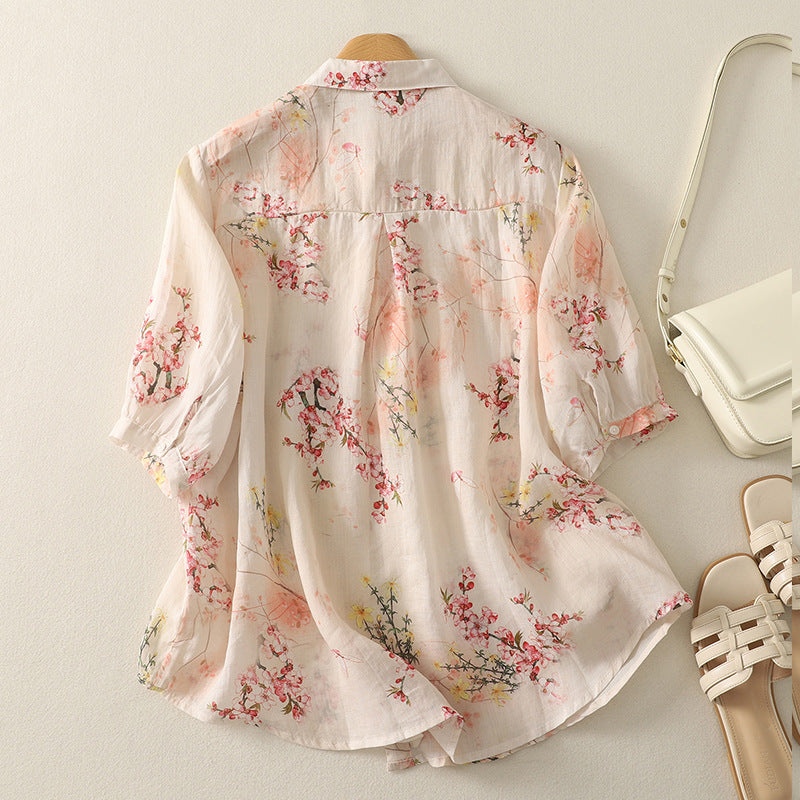 Real Shot Summer New Artistic Vintage Cotton And Linen Tops - Image 2