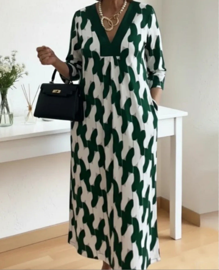 Womens V-neck Printed Dress Loose Fit For Comfort And Ease - Image 9