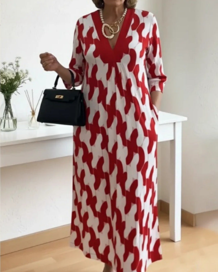 Womens V-neck Printed Dress Loose Fit For Comfort And Ease - Image 8